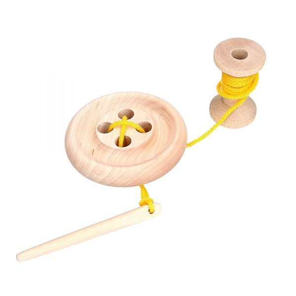 wooden lacing toy button needle spool educational toy