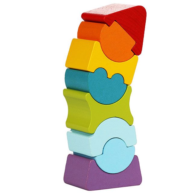 wooden stacker with shapes and colors baby toy wobbly wooden tower